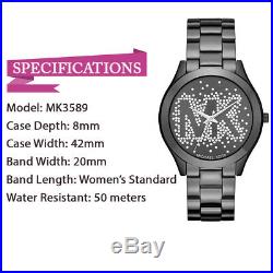 New Michael Kors MK3589 Women's Slim Runway Black Ion-Plated Bracelet 42mm Watch