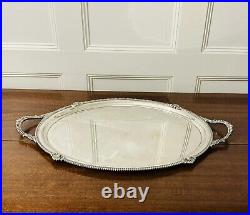 Old Silver Plated Large Serving Tray With Handles English Antique
