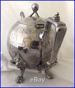 Old Vintage Parker Casper Silver Plate LION Footed Teapot Tea Pot Antique Ornate