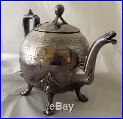 Old Vintage Parker Casper Silver Plate LION Footed Teapot Tea Pot Antique Ornate
