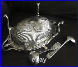 Ornate Antique 1890s James Dixon & Sons Silver Plated 14.5 Dome Tureen & Ladles