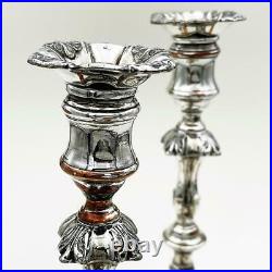 PAIR WILLIAM IV OLD SHEFFIELD PLATE CANDLESTICKS c1835 9 Inches T&J Creswick A/F