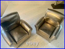 Pair Chrome/Silver plated Lounge Chair Bookends ART DECO VINTAGE MID CENTURY