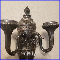 Pair Of Vintage Antique Silver Plate Two Light Candelabra Wall Sconces Victorian