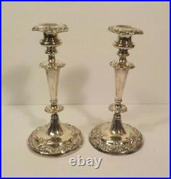 Pair Vintage 9.5 Silver Plate Candlesticks, Elaborately Decorated