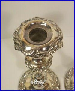 Pair Vintage 9.5 Silver Plate Candlesticks, Elaborately Decorated