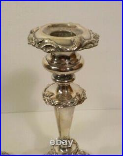 Pair Vintage 9.5 Silver Plate Candlesticks, Elaborately Decorated