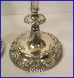 Pair Vintage 9.5 Silver Plate Candlesticks, Elaborately Decorated