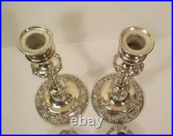 Pair Vintage 9.5 Silver Plate Candlesticks, Elaborately Decorated