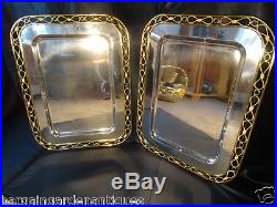 Pair Vintage French Louis XVI Silver & Gold Champagne Hotel Bar Serving Trays