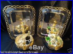 Pair Vintage French Louis XVI Silver & Gold Champagne Hotel Bar Serving Trays