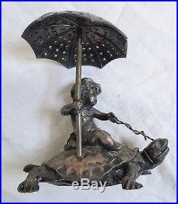 Pairpoint Silverplate Figure Boy/Cherub Turtle Toothpick Holder Old Vtg Antique