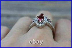 Pear Simulated Garnet Bridal Set Ring 14k White Gold Plated 925 Sterling Silver