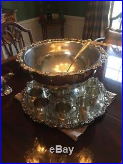 Punch Bowl Vintage Sheridan Silverplate includes cups, platter and ladle