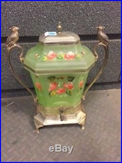 RARE VINTAGE c1920's SAMUEL WEISS HAND PAINTED GLASS & SILVER PLATED SAMOVAR URN