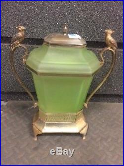 RARE VINTAGE c1920's SAMUEL WEISS HAND PAINTED GLASS & SILVER PLATED SAMOVAR URN