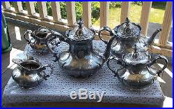 RARE Vintage Antique Pairpoint Silverplate Tea & Coffee SET Service Leaves Pots