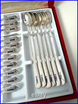 RARE Vintage Ornate Korean Silver Plated 18 piece Flatware Set Mid century