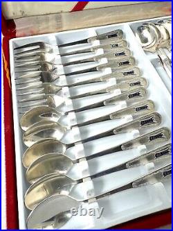 RARE Vintage Ornate Korean Silver Plated 18 piece Flatware Set Mid century