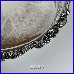 RARE Vintage Wallace Baroque Round Gallery Tray Silver plate