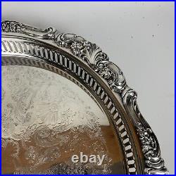 RARE Vintage Wallace Baroque Round Gallery Tray Silver plate