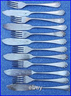 RaRe 12 Piece Fish Fork Knives Silver Plated Set Ornate VTG Antique Figural