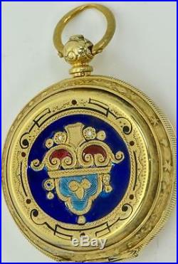 Rare 19th C. French gold plated silver&enamel watch by Le Roy for Ottoman market