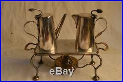 Rare Asprey London Pair 2 Coffee Pots Original Warmer Silver Art Deco Vintage