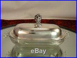 Rare DAFFODIL Glass Butter Dish 1847 Rogers Bros Vintage Silverplate