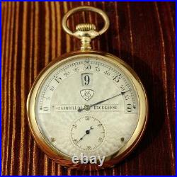 Rare Jump Hour Modernista Gold Plated Original Vintage Open Face Pocket Watch