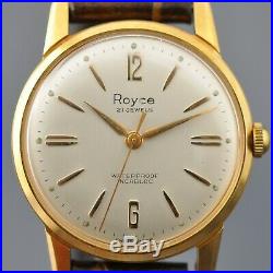 Rare Nos Original Vintage Royce Gold Plated Manual Wind Cal Fhf 73 33mm Watch
