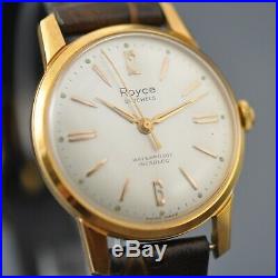 Rare Nos Original Vintage Royce Gold Plated Manual Wind Cal Fhf 73 33mm Watch