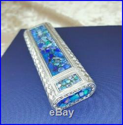 Rare Vintage Authentic Cartier Lighter Silver Oval Mosaic Opal Plated with Gems