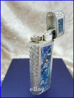 Rare Vintage Authentic Cartier Lighter Silver Oval Mosaic Opal Plated with Gems