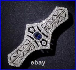 Real Moissanite 1.50Ct Round Cut Bar Anniversary Brooch Pin 14KWhite Gold Plated