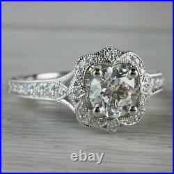 Real Moissanite 2.20Ct Round Cut Women Vintage Ring 14K White Gold Silver Plated