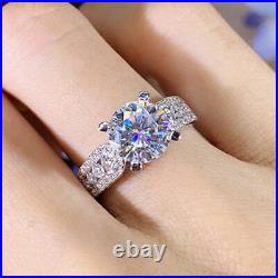Real Moissanite 2Ct Round Solitaire Engagement Ring 14K White Gold Silver Plated