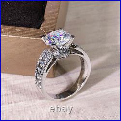 Real Moissanite 2Ct Round Solitaire Engagement Ring 14K White Gold Silver Plated