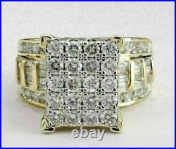Real Moissanite 3Ct Round Cluster Engagement Ring 14K Yellow Gold Silver Plated