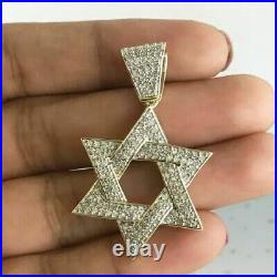 Real Moissanite 5Ct Round Cut STAR OF DAVID Pendant 14K White Gold Plated
