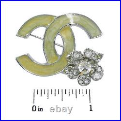 Rise-on CHANEL Silver Plated CC Logos Flower Rhinestone Vintage Pin Brooch #118c