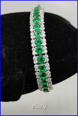 Round Cut Lab Created Green Emerald Diamond Tennis Bracelet 14KWhite Gold Plated