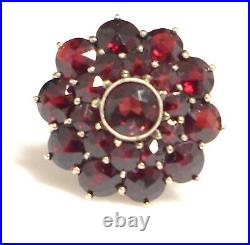 Round Floral Antique Bohemian Garnet Gold Plated 800 Silver Ring Size 7 Vintage