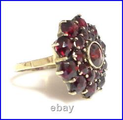 Round Floral Antique Bohemian Garnet Gold Plated 800 Silver Ring Size 7 Vintage