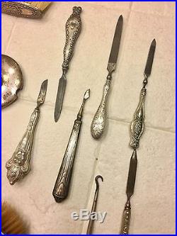 SCRAP LOT Vintage Large Sterling Silver Lot Flatware Vanity Brushes
