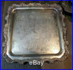 SET OF 3 EPCA Poole Silver Company #812, 813, 814 Footed Serving Tray Plated Set