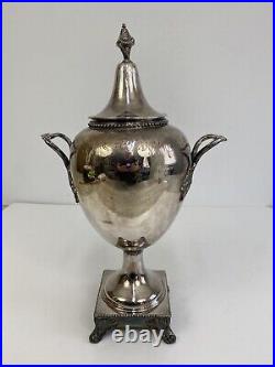 STUNNING VINTAGE SILVER PLATE HOT WATER/COFFEE URN, 20 TALL Ornate Handles /rw