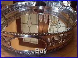 SUPERB VINTAGE SILVER PLATED WAVED EDGE GALLERIED FOOTED DRINKS TRAY