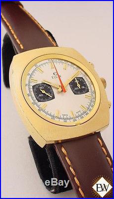 Serviced Vintage 1970's ELGIN Chronograph Valjoux 7733 Gold Plate Panda Watch