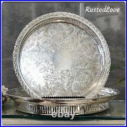 Serving Trays Silver Plated Rogers Spring Flower / Towle Vintage Etched -Set 2